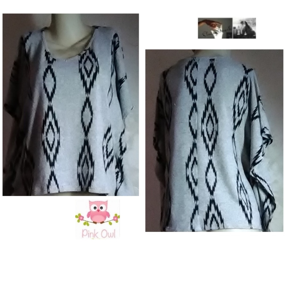 Pink Owl  Gray Black Top Size M